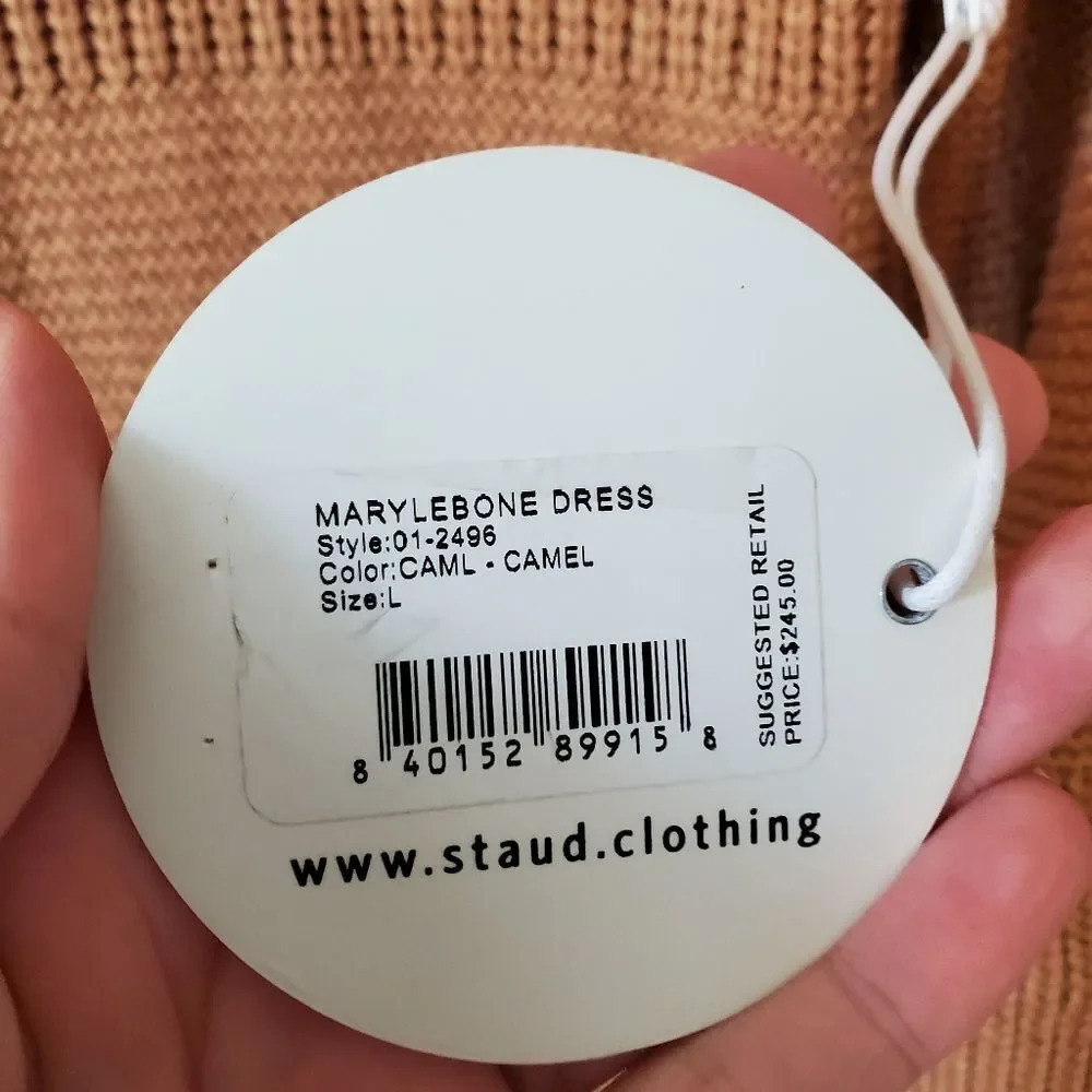 NEW STAUD Marylebone Camel Tan Long Sleeve Knit Sweater Dress Size Large - Picture 10 of 10